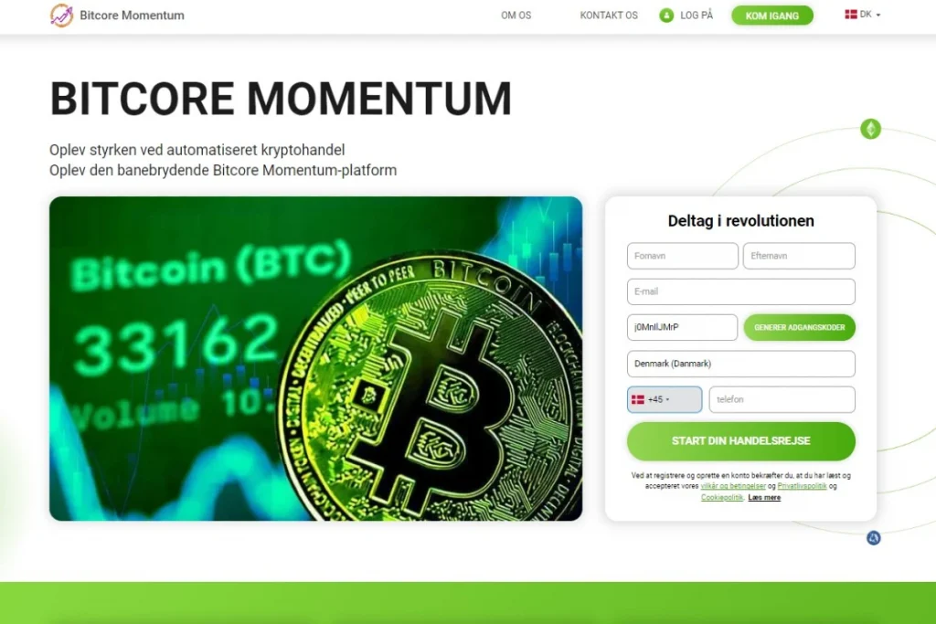 Bitcore Momentum hjemmeside Officiel