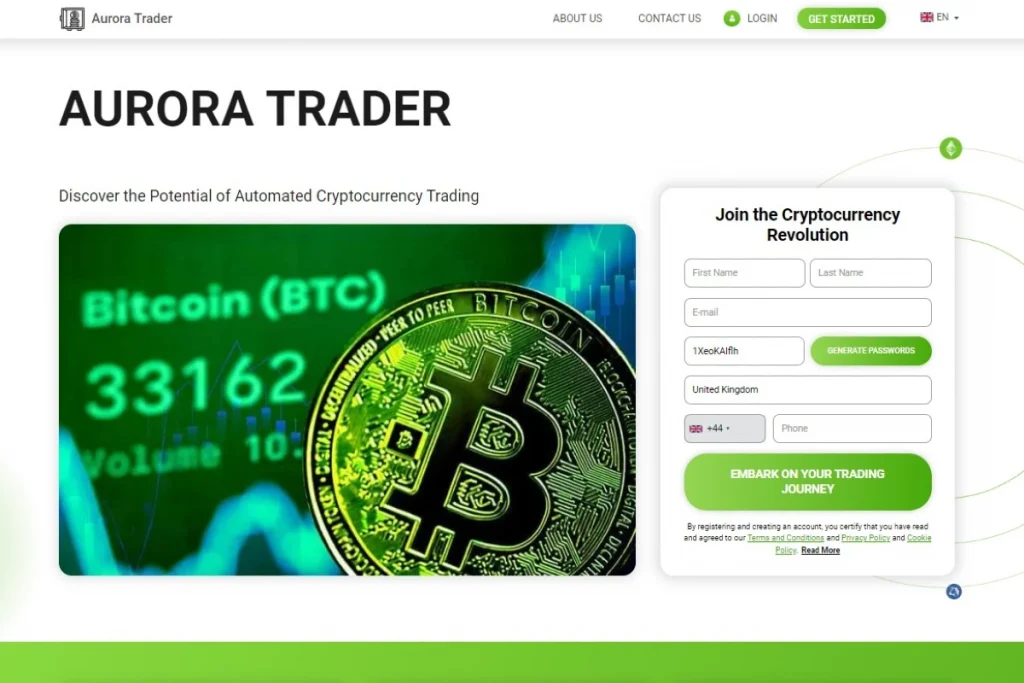 Aurora Trader crypto platfrom website