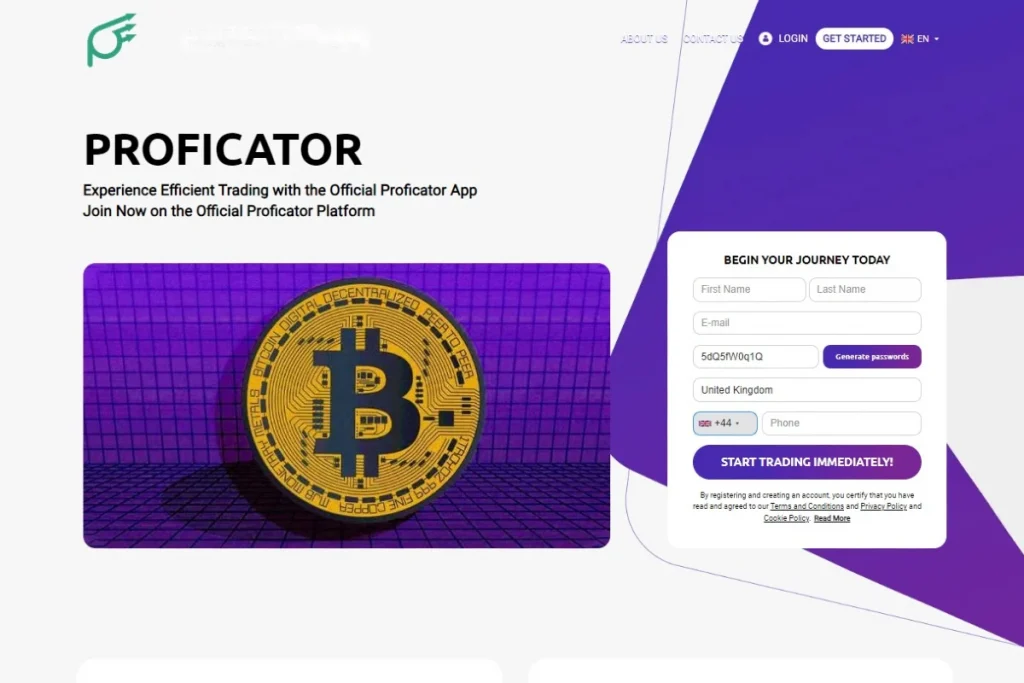 Proficator crypto Platform website