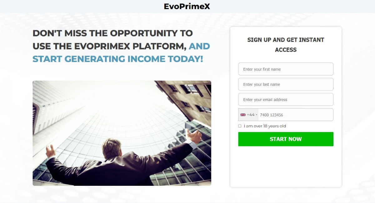 EvoPrimeX Crypto Trading Platform website