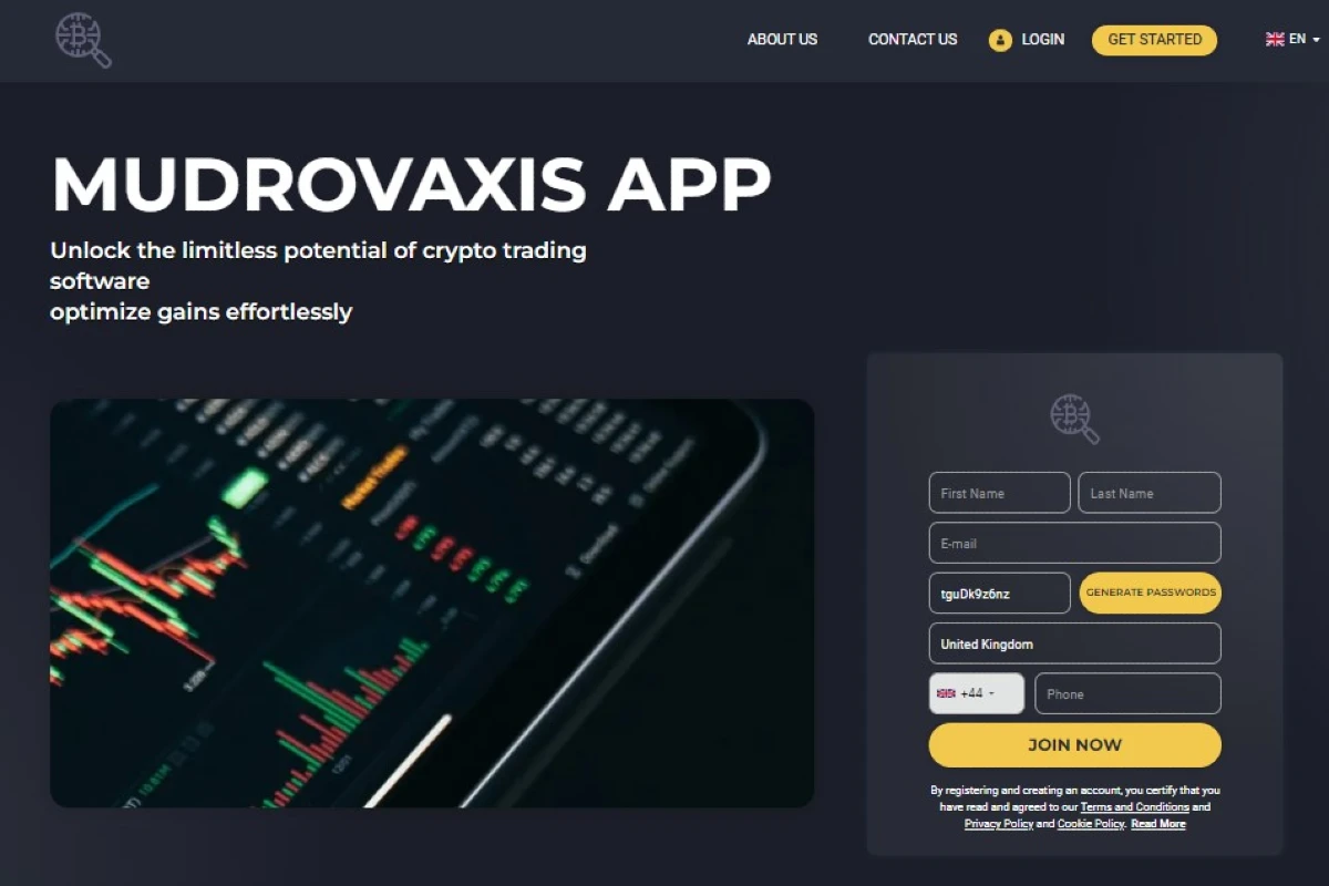 Mudrovaxis Crypto Trading Platform website