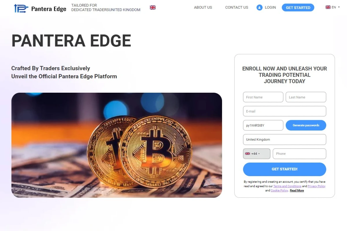 Pantera Edge crypto trading platform website