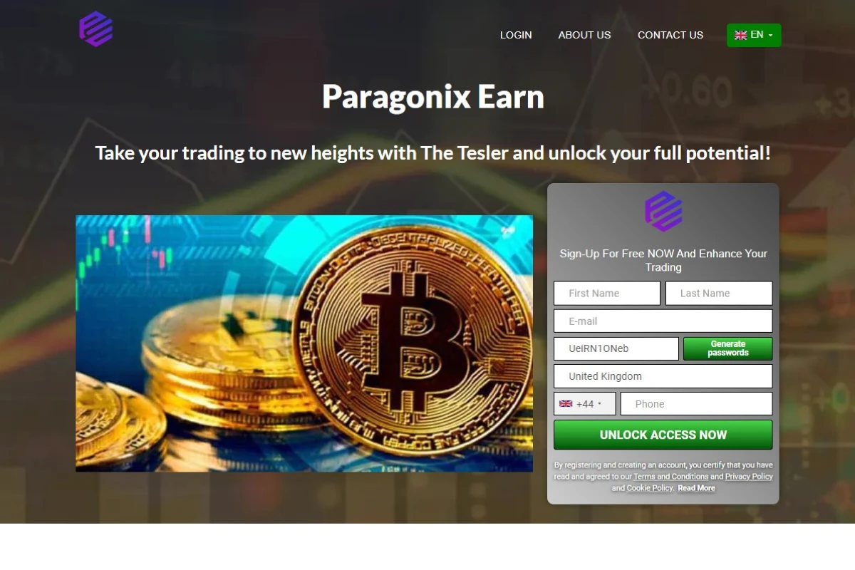 Paragonix Earn Crypto Trading Platform website