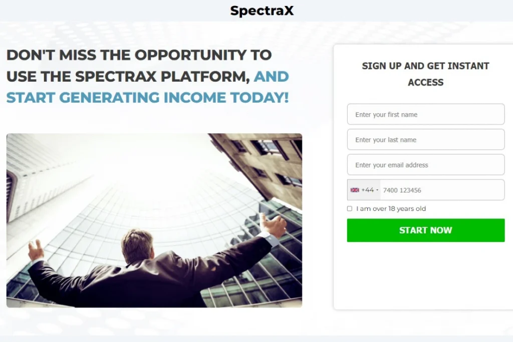 SpectraX Crypto Trading Platform website