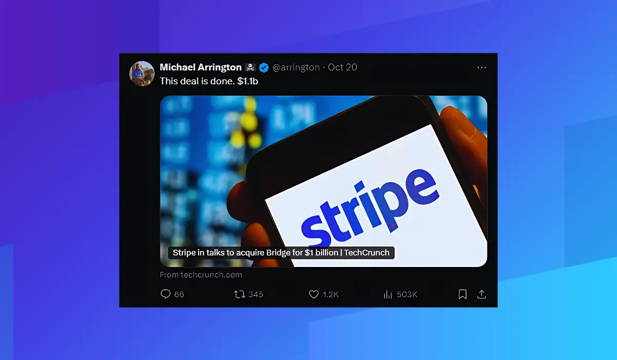 Michael Arrington's X post of Stripe Acquires Stablecoin Platform Bridge