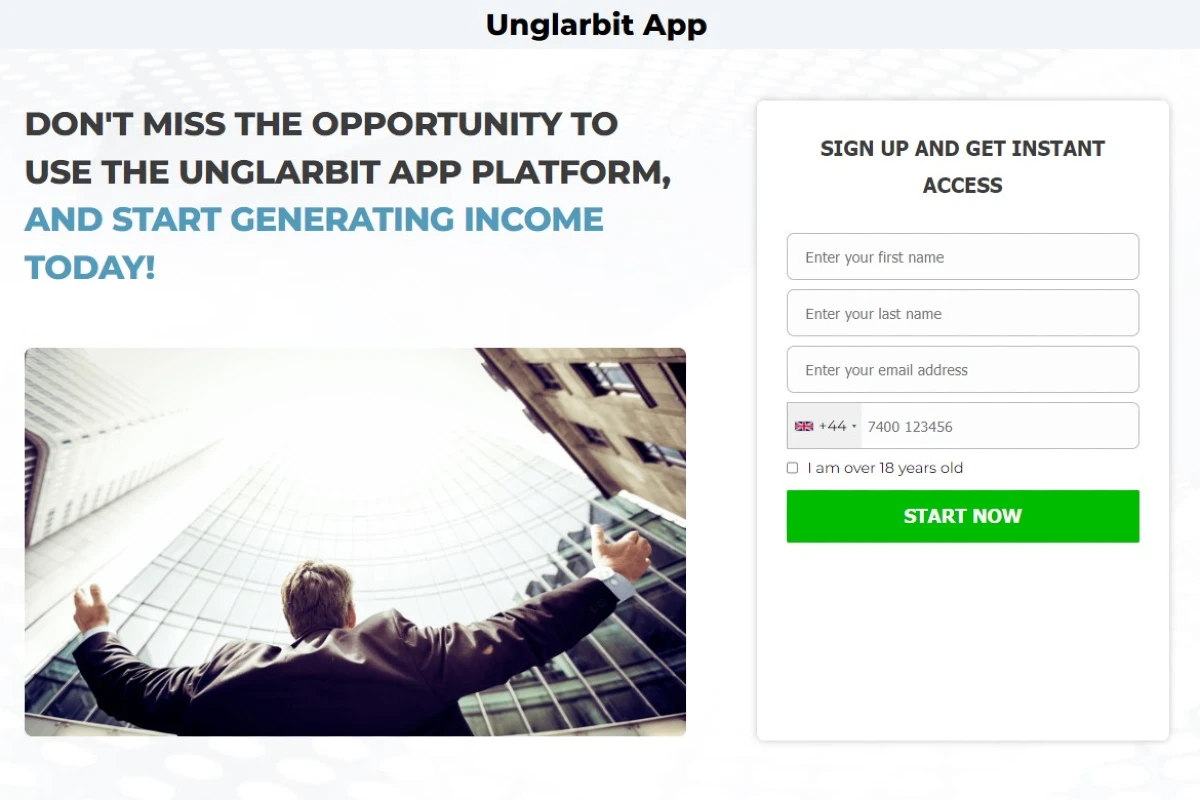 Unglarbit Crypto Trading Platform website