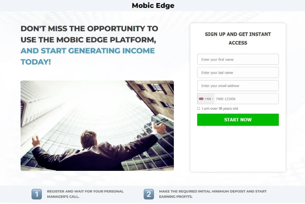 Mobic Edge Crypto Trading Platform website