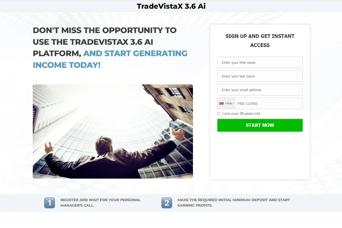 TradeVistaX 3.6 AI Crypto Trading Platform website