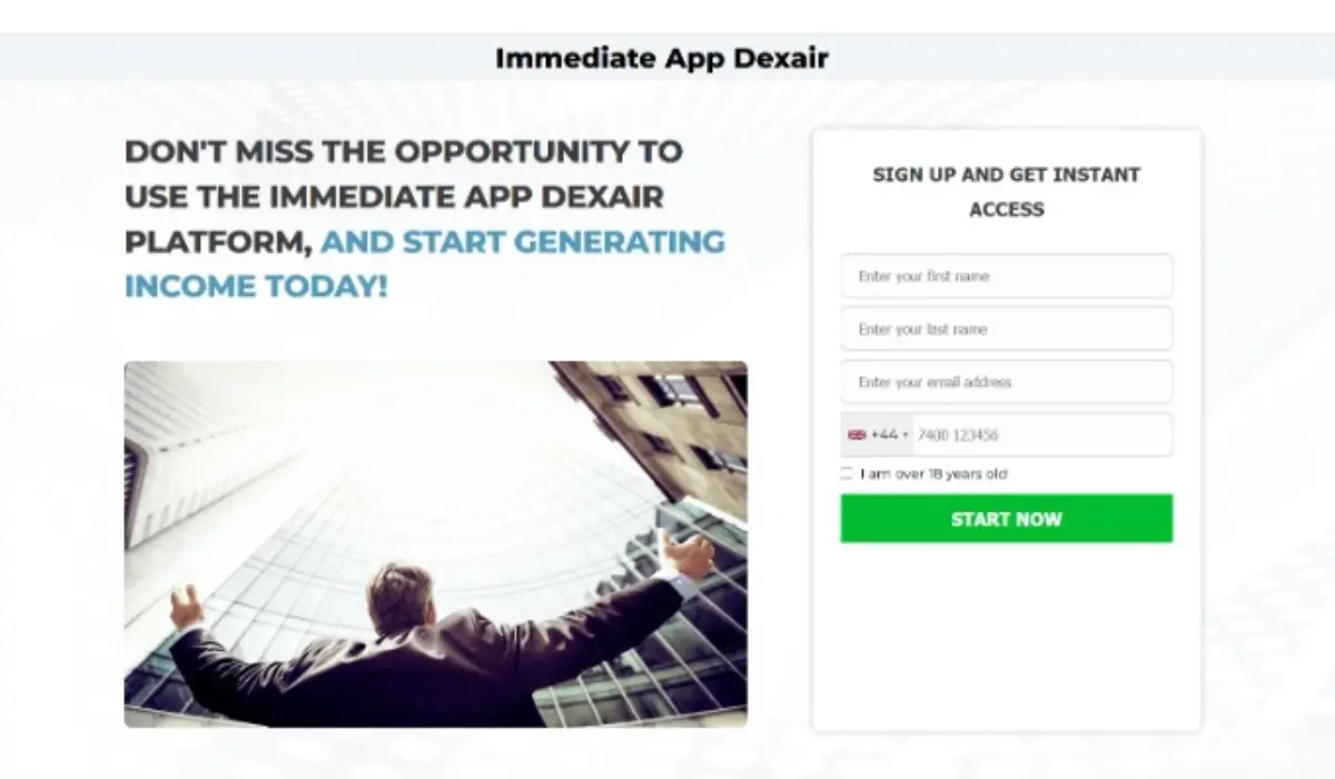 Immediate App Dexair Crypto Trading Platform Website