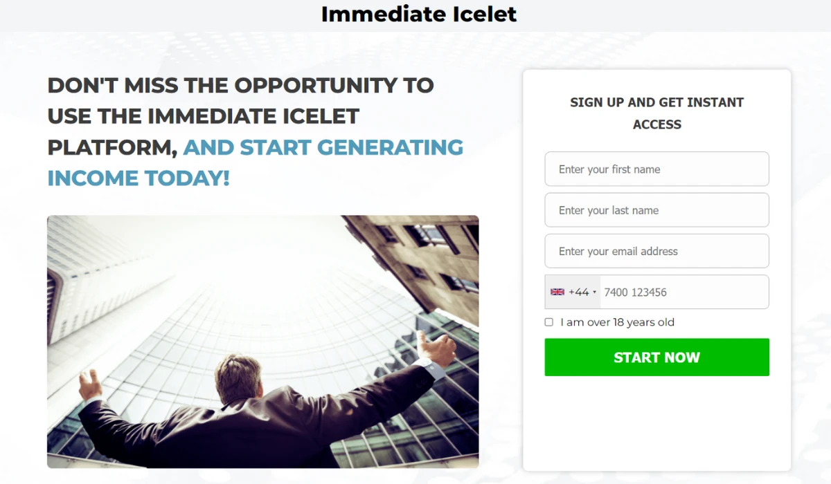 Immediate Icelet Trading Platform Website